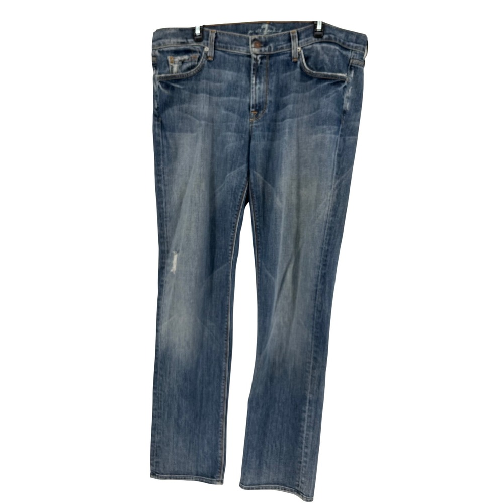 Seven For All Mankind Men's Blue Straight Leg Jeans‎ Distressed Size 38x24